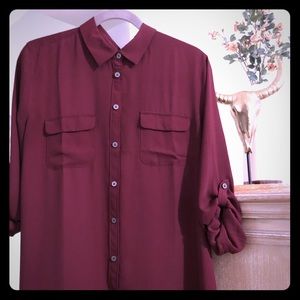 Loft Maroon 3/4 Sleeve Ladies Dress Shirt